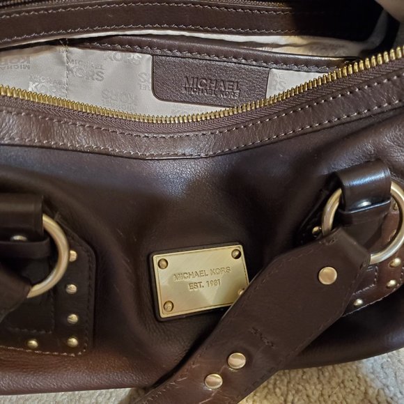 Euc Rare Michael Kors Brown Leather Studded Shoulder Bag Purse c - Picture 9 of 13